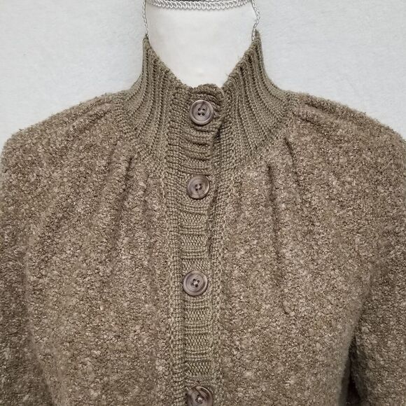 𝅺RARE Retro Moda International Brown Popcorn Boucle Wool Blend Ribbed Cardigan - Picture 7 of 15